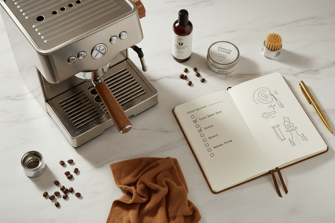 Nettoyage groupe infuseur machine expresso avec brosse de précision CaffeoCare